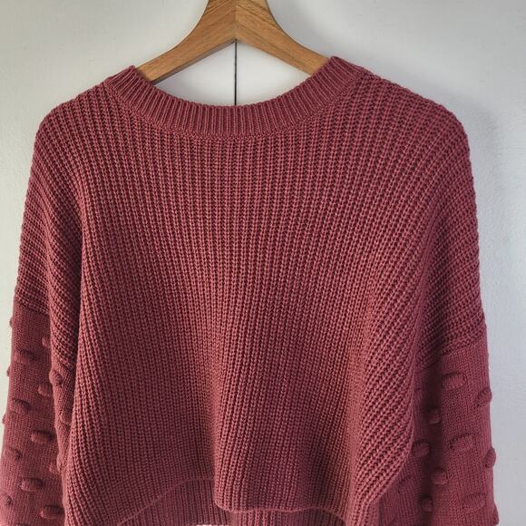 Bobble Crewneck Balloon Sleeve Textured Cropped Knit Sweater by HYFVE | M - Picture 4 of 8